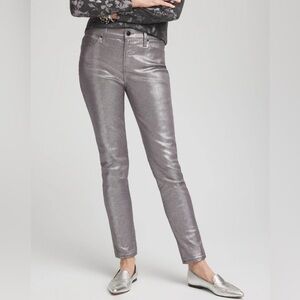Girlfriend coated ankle jeans, metallic silver; size 14 (2.5) from Chico’s